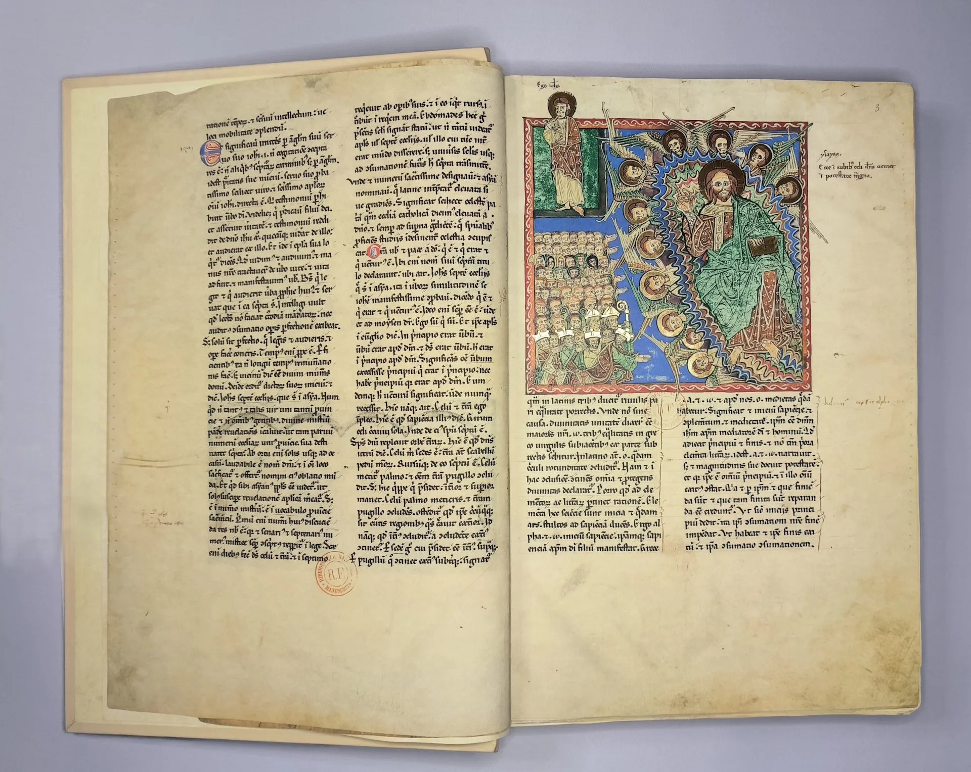 Imagen del facsímil del Beato del Monasterio de San Andrés de Arroyo: "Aparición del Señor entre nubes", Editorial Moleiro