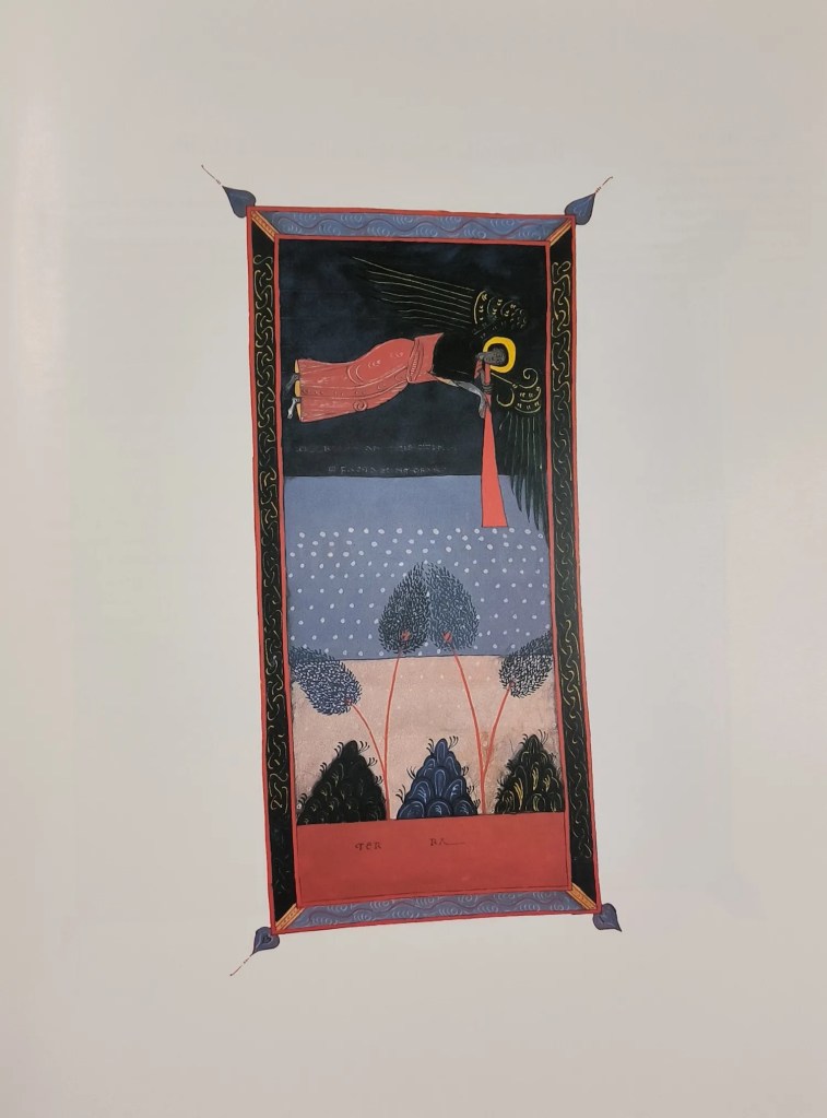 Imagen del facsímil del Beato de Fernando I y Sancha: El primer ángel toca la trompeta, Editorial Moleiro