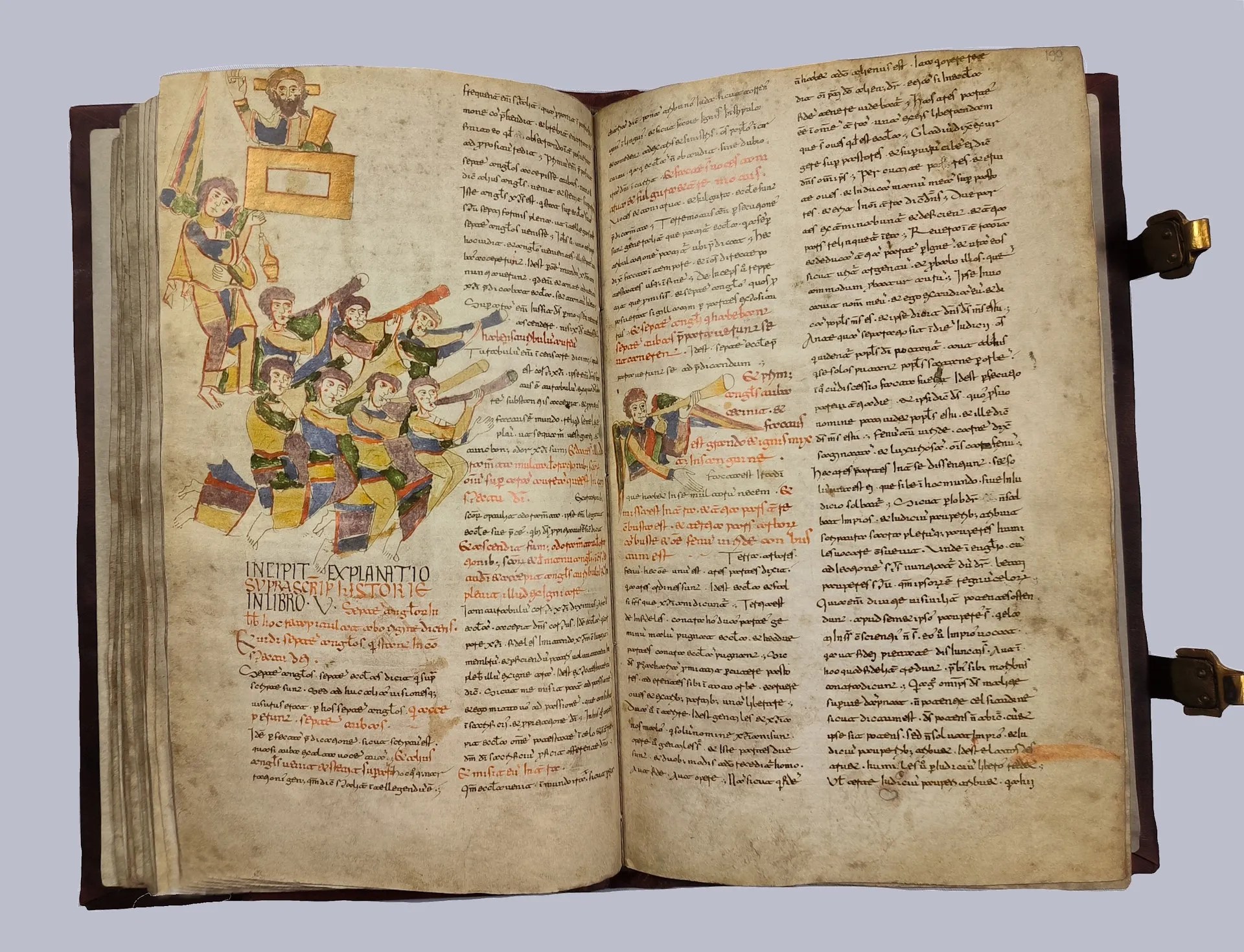 Imagen del facsímil del Beato de Ginebra: "Los siete ángeles con trompetas" y "La primera trompeta: granizo, fuego y sangre", Editorial Siloé