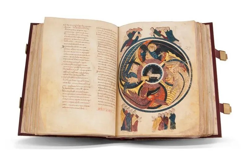 Imagen del facsímil del Beato de San Millán: "La Visión de los Cuatro Vivientes y el Cordero Místico", Editorial Testimonio