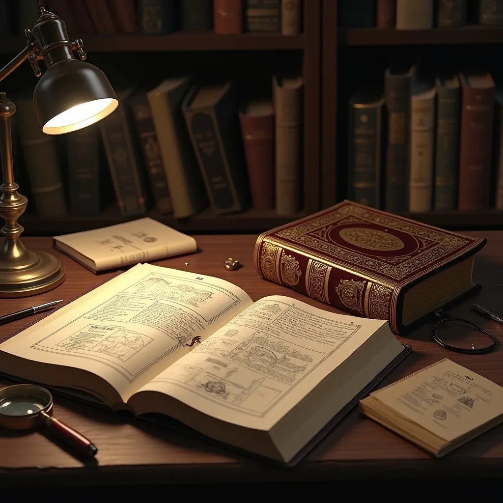 Imagen de un libro de estudios abierto en una mesa iluminada junto a su facsímil y herramientas de lectura