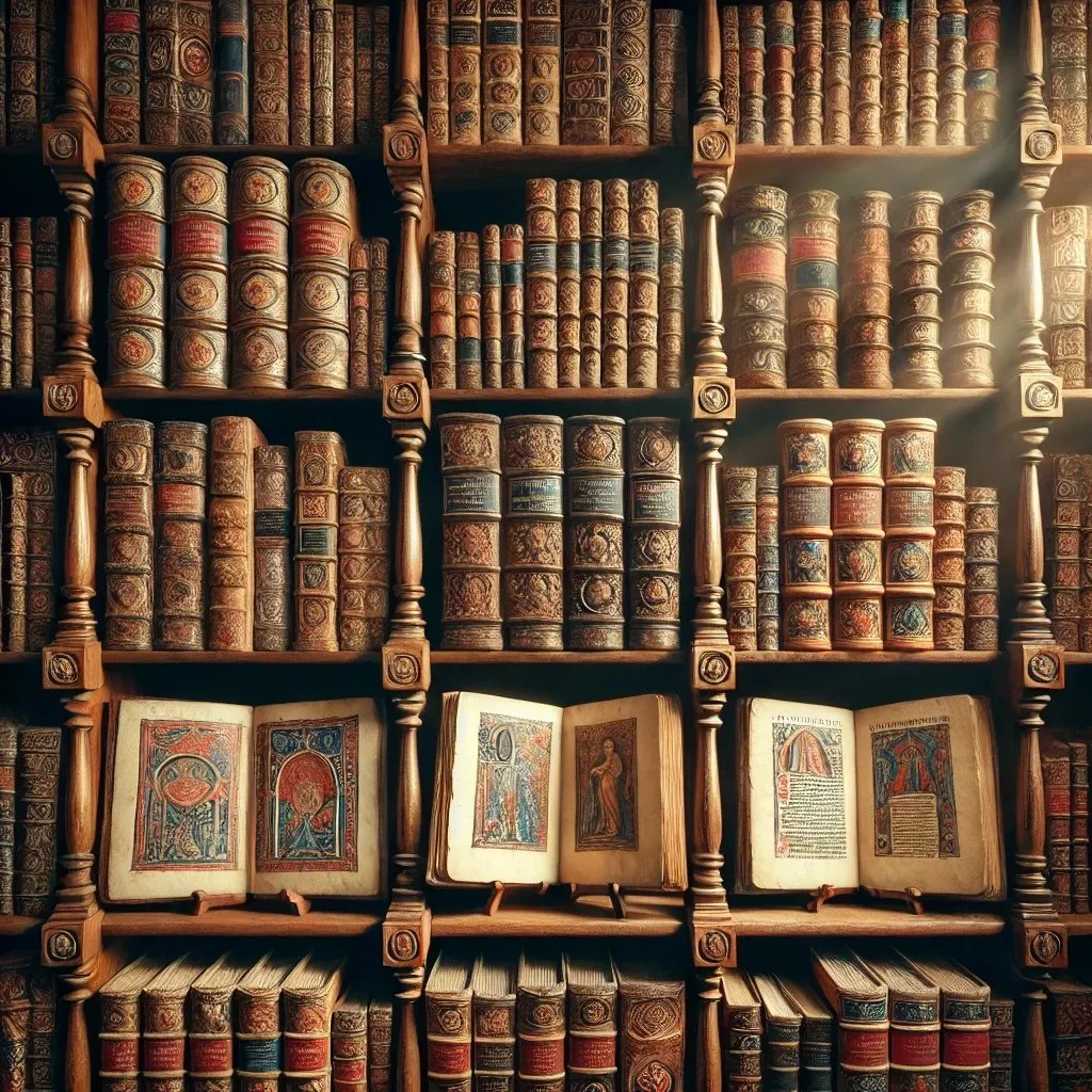 Imagen de la representación de una estantería con códices