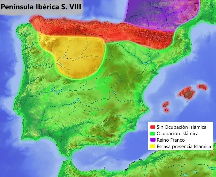 Mapa de la Península Ibérica durante el Siglo VIII