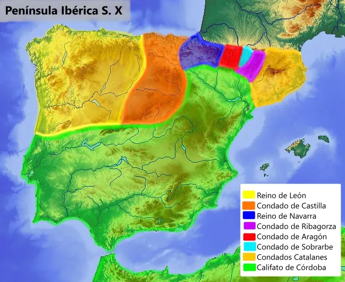 Mapa de la Península Ibérica durante el Siglo X