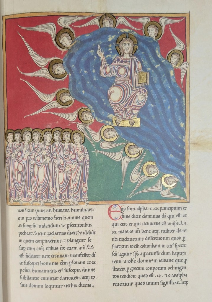 Imagen del facsímil del Beato del Monasterio de San Pedro de Cardeña: "Aparición de Cristo en la Nube", Editorial Moleiro