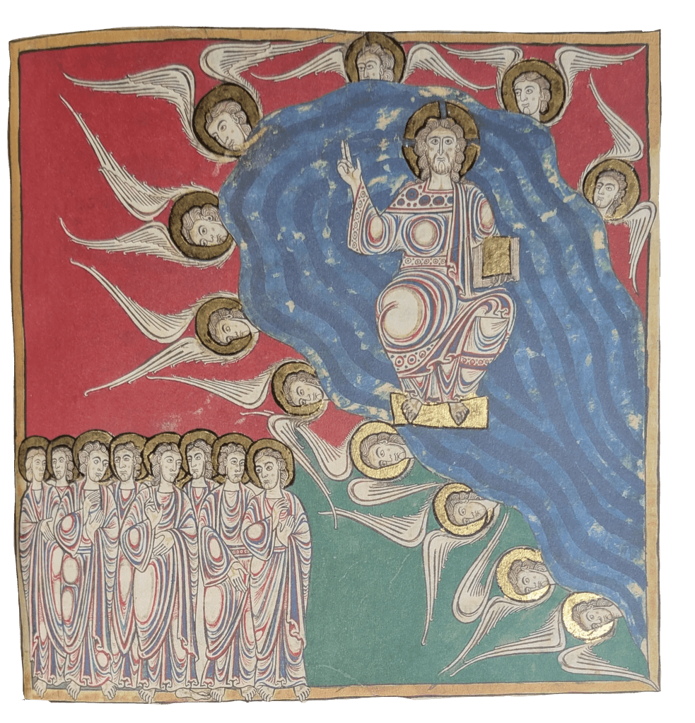 Imagen del facsímil del Beato del Monasterio de San Pedro de Cardeña: "Aparición de Cristo en la Nube", Editorial Moleiro