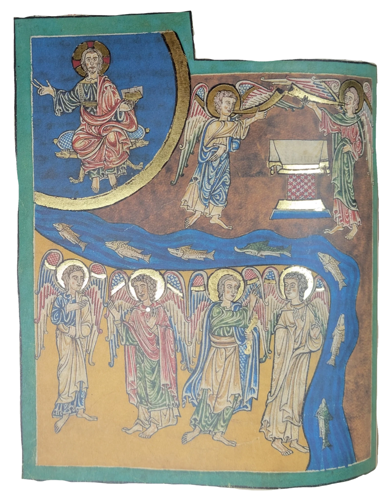 Imagen del facsímil del Beato del Monasterio de San Pedro de Cardeña: "El Ángel de la Sexta Trompeta, los ángeles del rio Éufrates", Editorial Moleiro