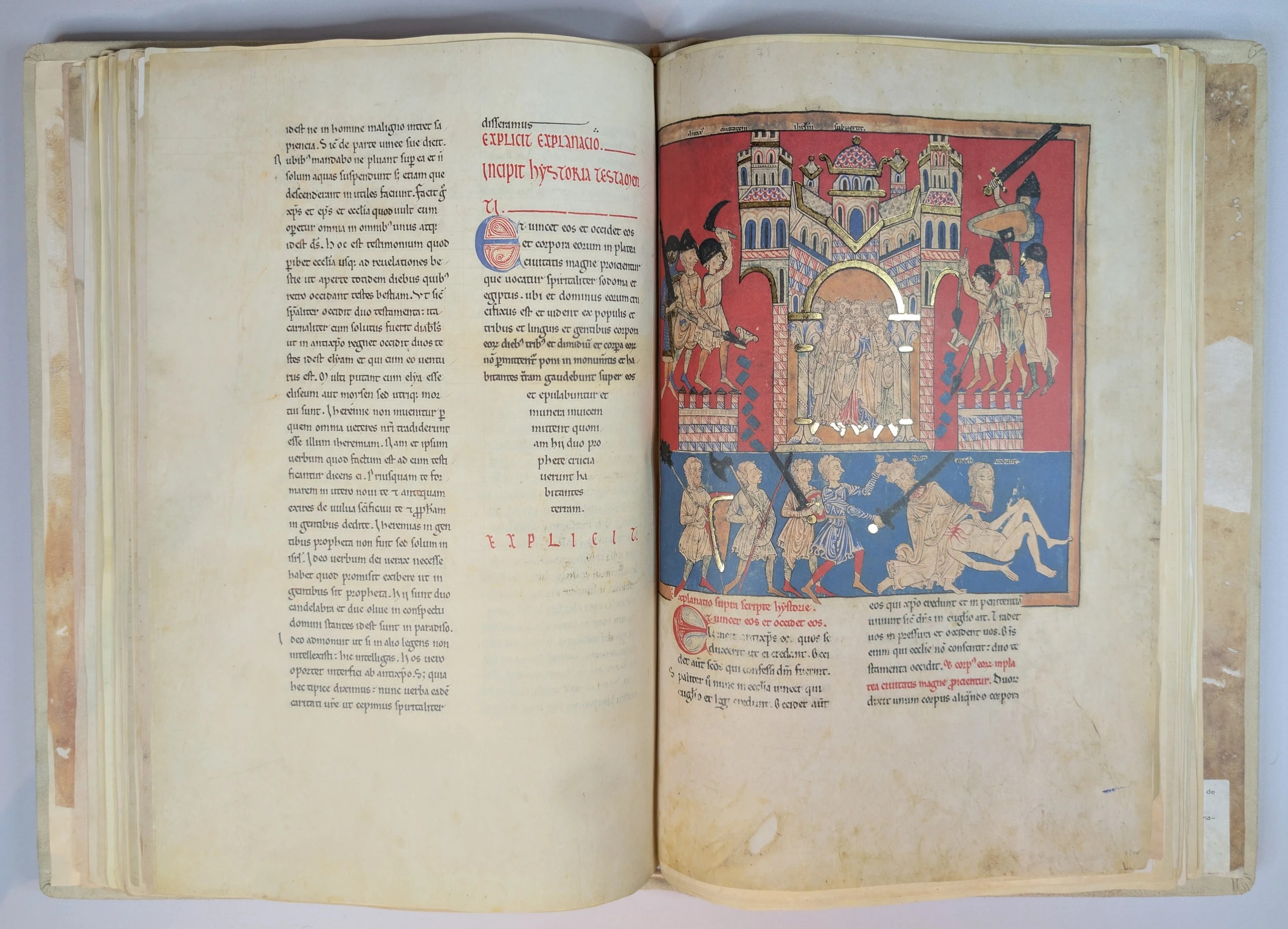 Imagen del facsímil del Beato del Monasterio de San Pedro de Cardeña: "El Anticristo da muerte a los dos Testigos", Editorial Moleiro