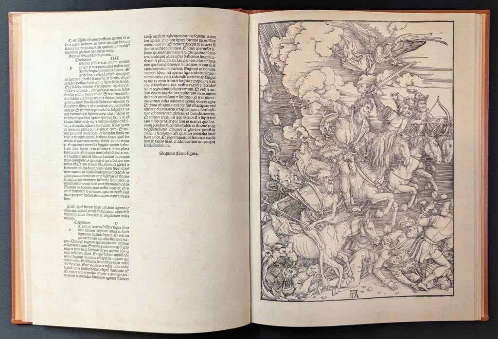 Imagen del facsímil del Apocalipsis de Alberto Durero: Estampa 4, Los Cuatro Jinetes del Apocalipsis, Editorial cARTEm