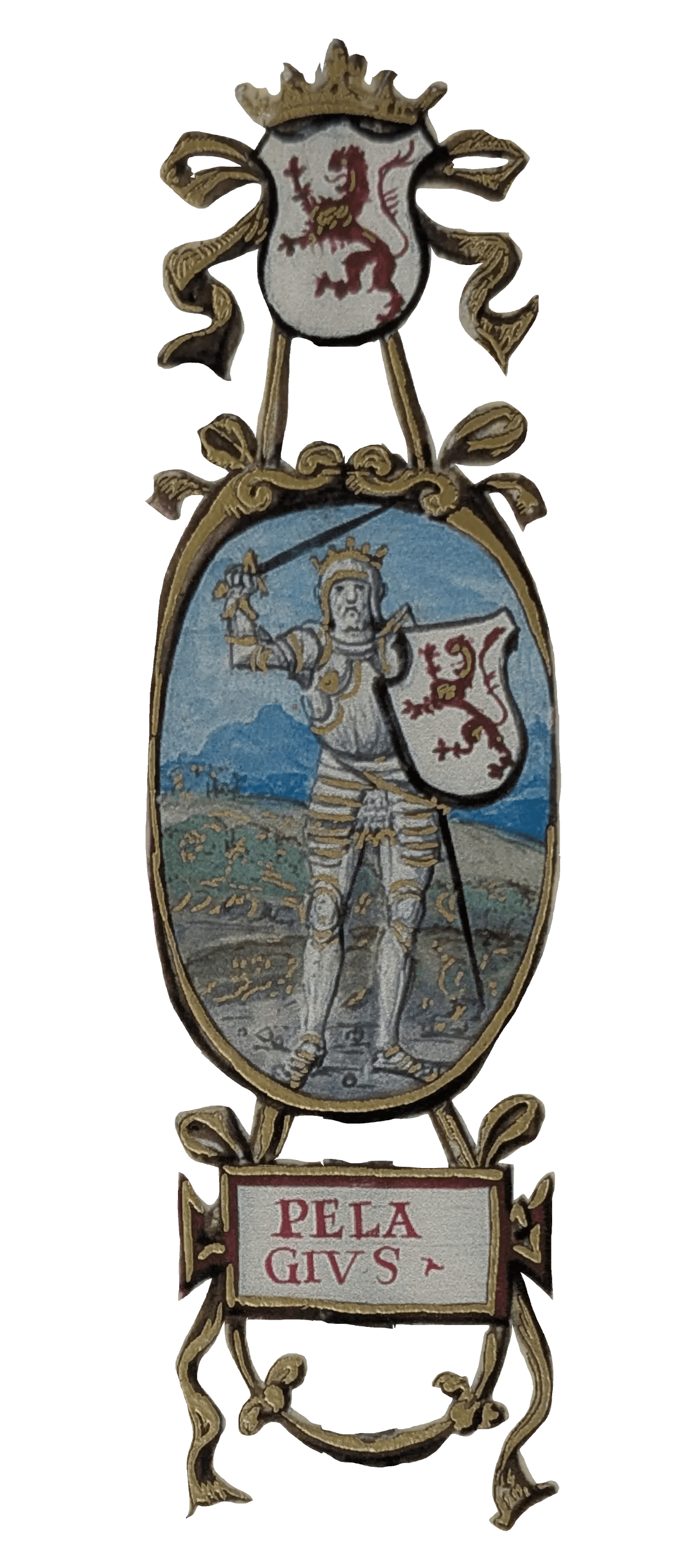 Imagen del Medallón del Rey Pelayo del Libro Genealogía de los Reyes de España de Alfonso de Cartagena, Editorial Scriptorium