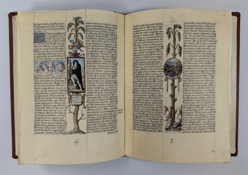 Imagen del facsímil del Libro de la Genealogía de los Reyes de España de Alfonso de Cartagena: Medallón del Rey Rodrigo, Editorial Scriptorium