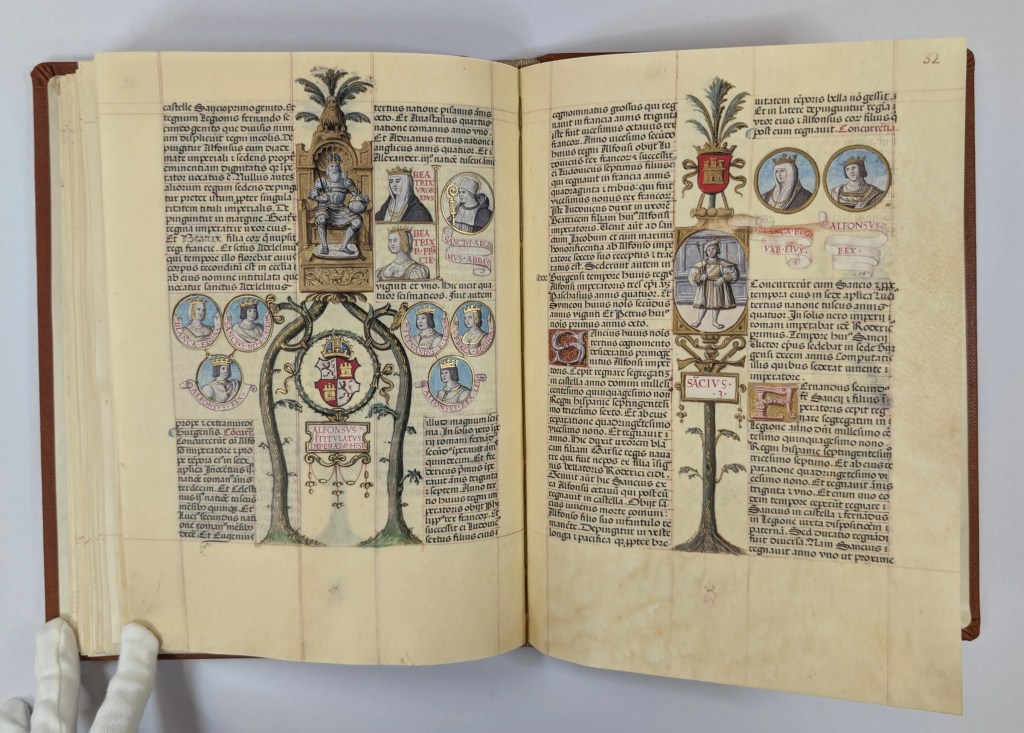 Imagen del facsímil del Libro de la Genealogía de los Reyes de España de Alfonso de Cartagena: Medallones de los Reyes Alfonso VII y Sancho III, Editorial Scriptorium