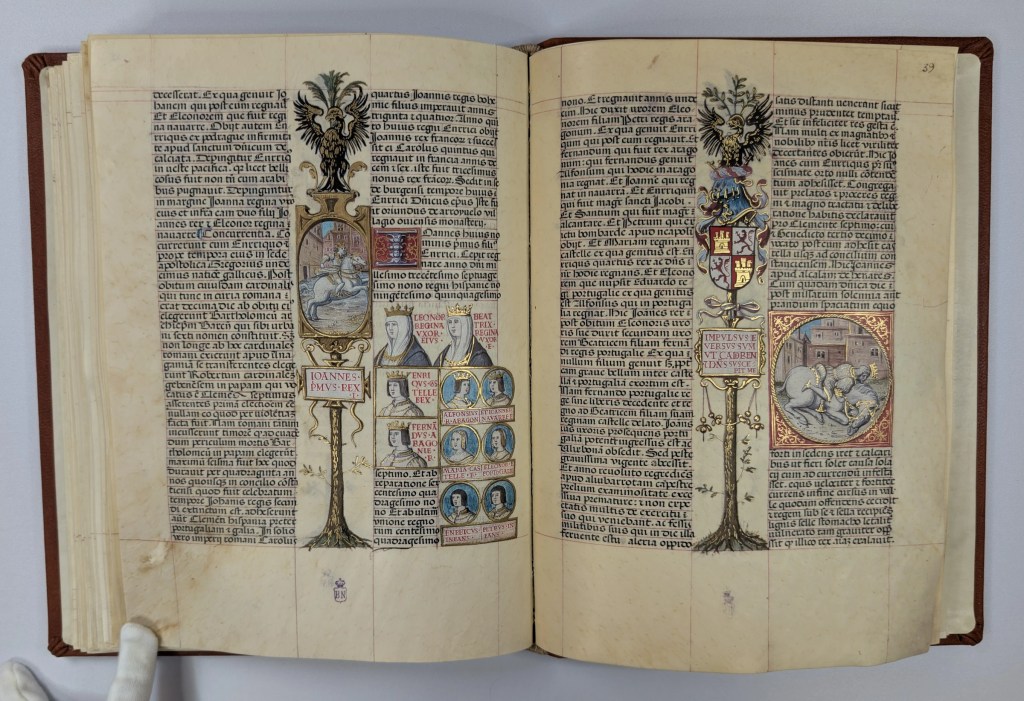 Imagen del facsímil del Libro de la Genealogía de los Reyes de España de Alfonso de Cartagena: Medallón del Rey Juan I, Editorial Scriptorium