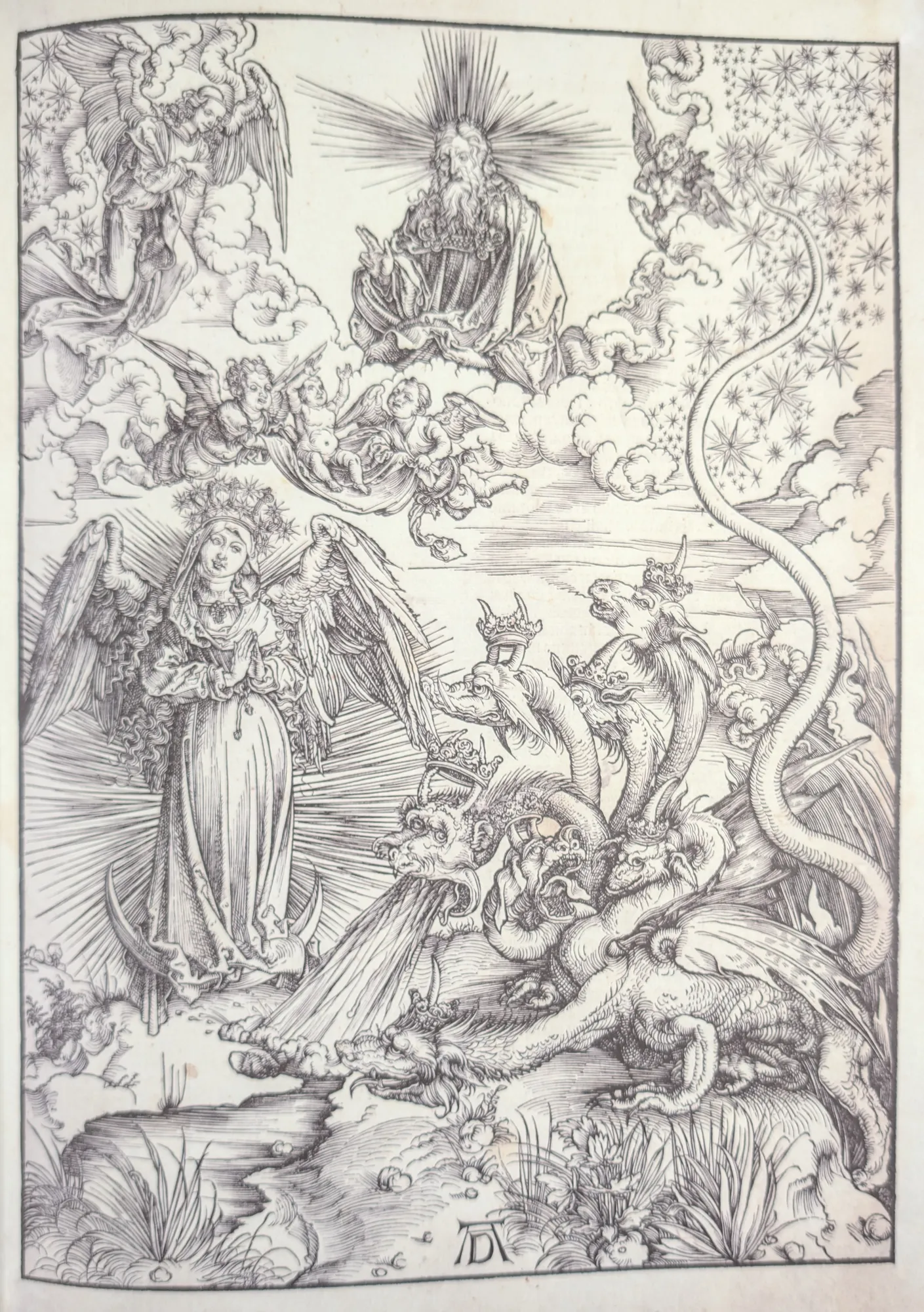 Estampa 10, La mujer vestida de sol y el dragón de siete cabezas