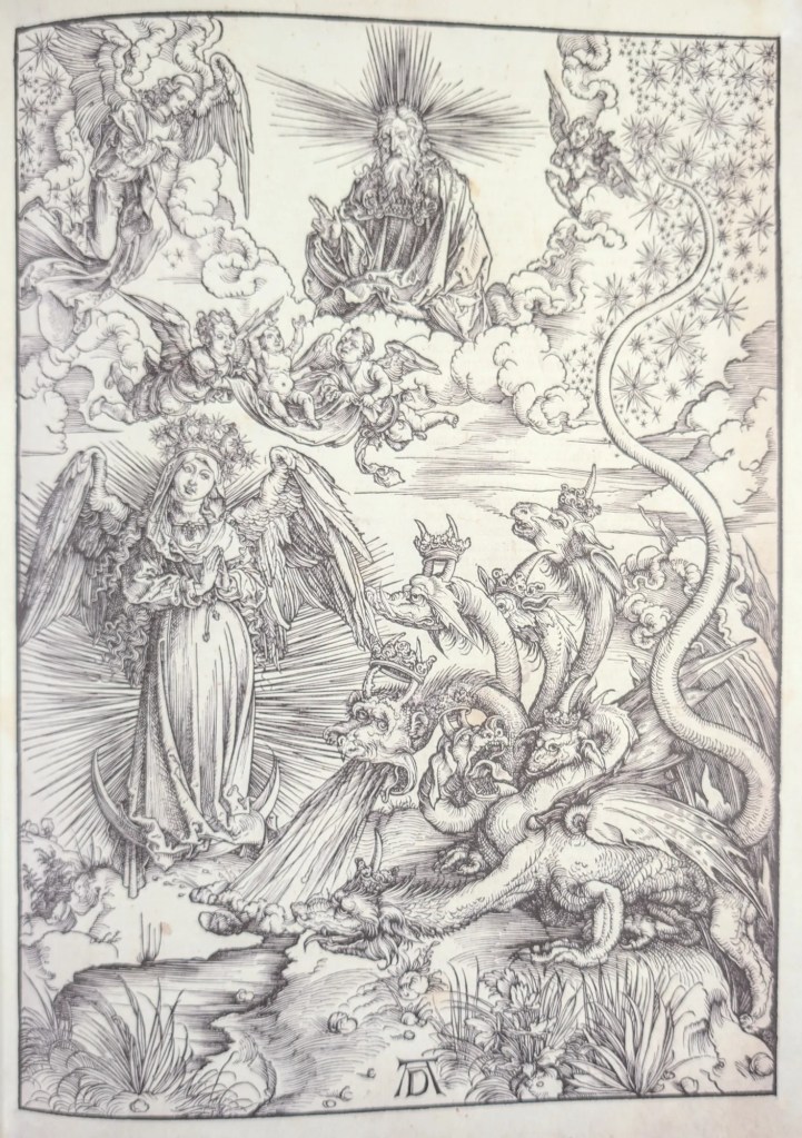 Estampa 10, La mujer vestida de sol y el dragón de siete cabezas