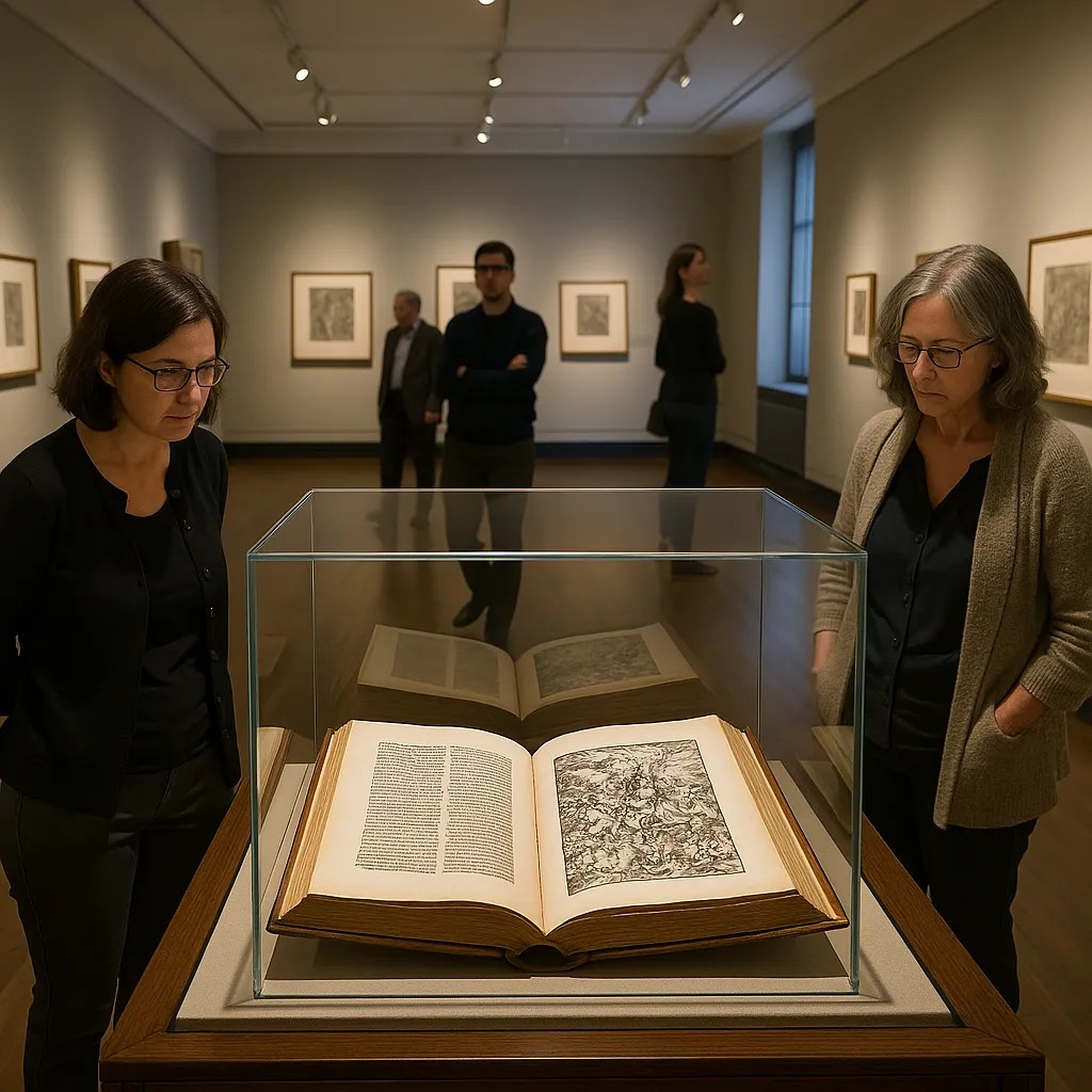 Imagen de la representación imaginaria del libro del apocalipsis expuesto en un museo