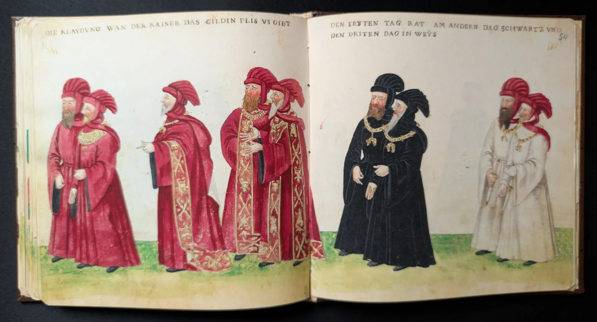 Imagen del facsímil del Códice de Trajes: Folios 53v-54r, La Insigne Orden del Toisón de Oro, Editorial PIAF