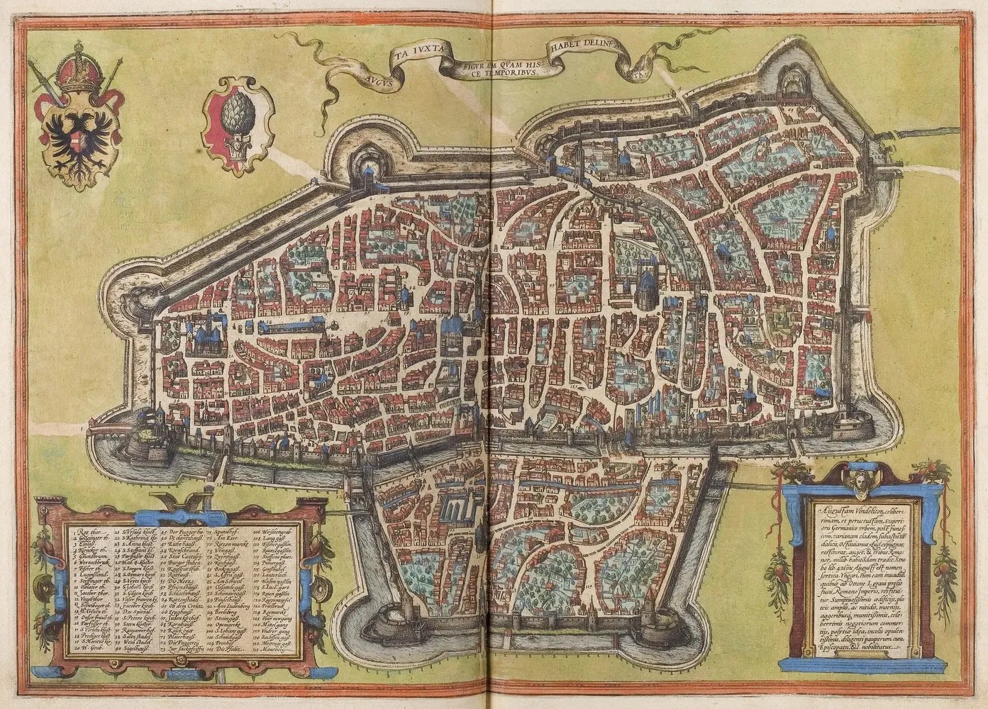 Imagen del mapa de Augsburg (Alemania), del Civitates Orbis Terrarum