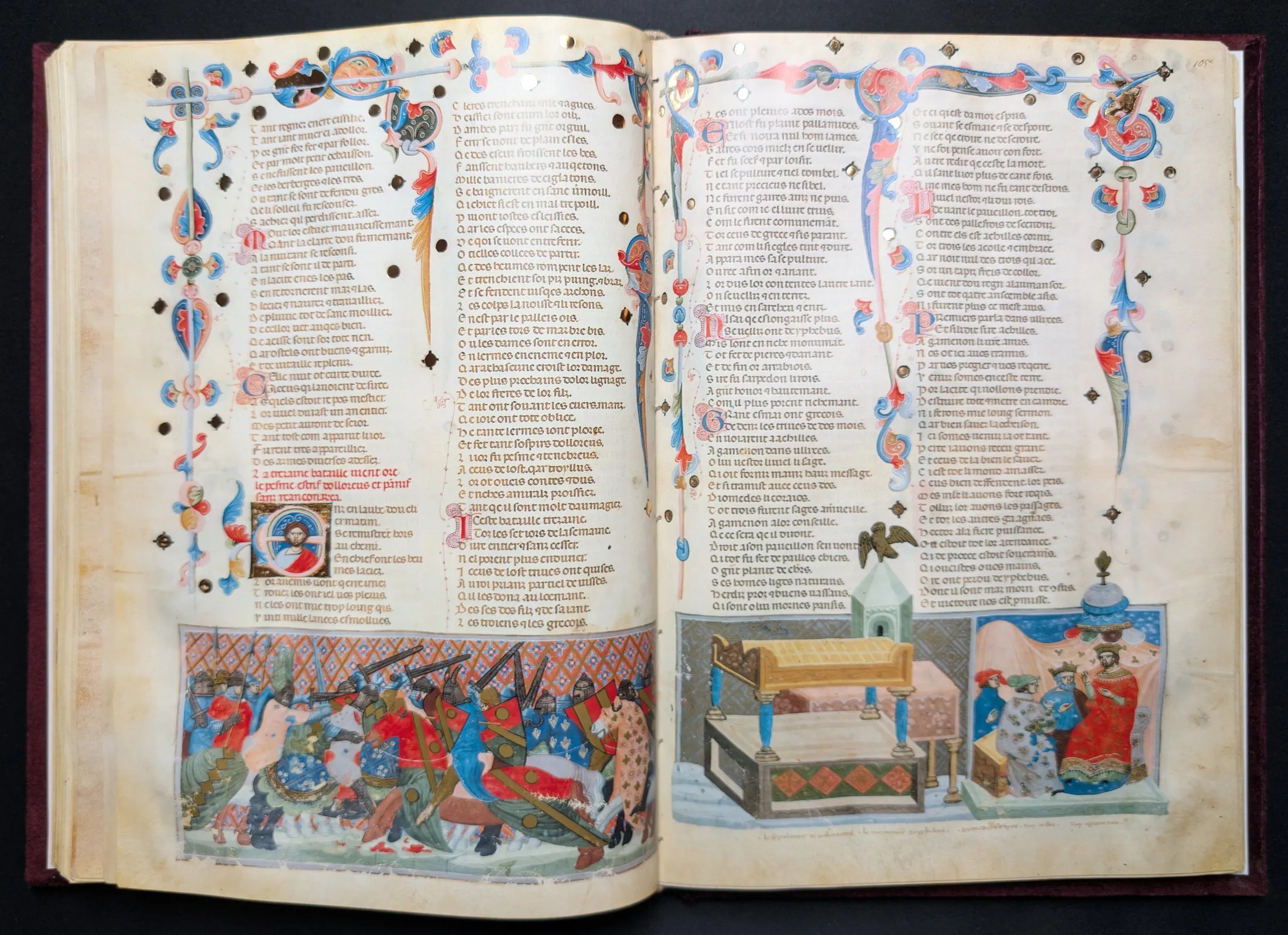 Códice de la Guerra de Troya, Editorial AyN, folio 104v Decimotercera batalla, 105r Sepulcros de Palamedes y Deífobo