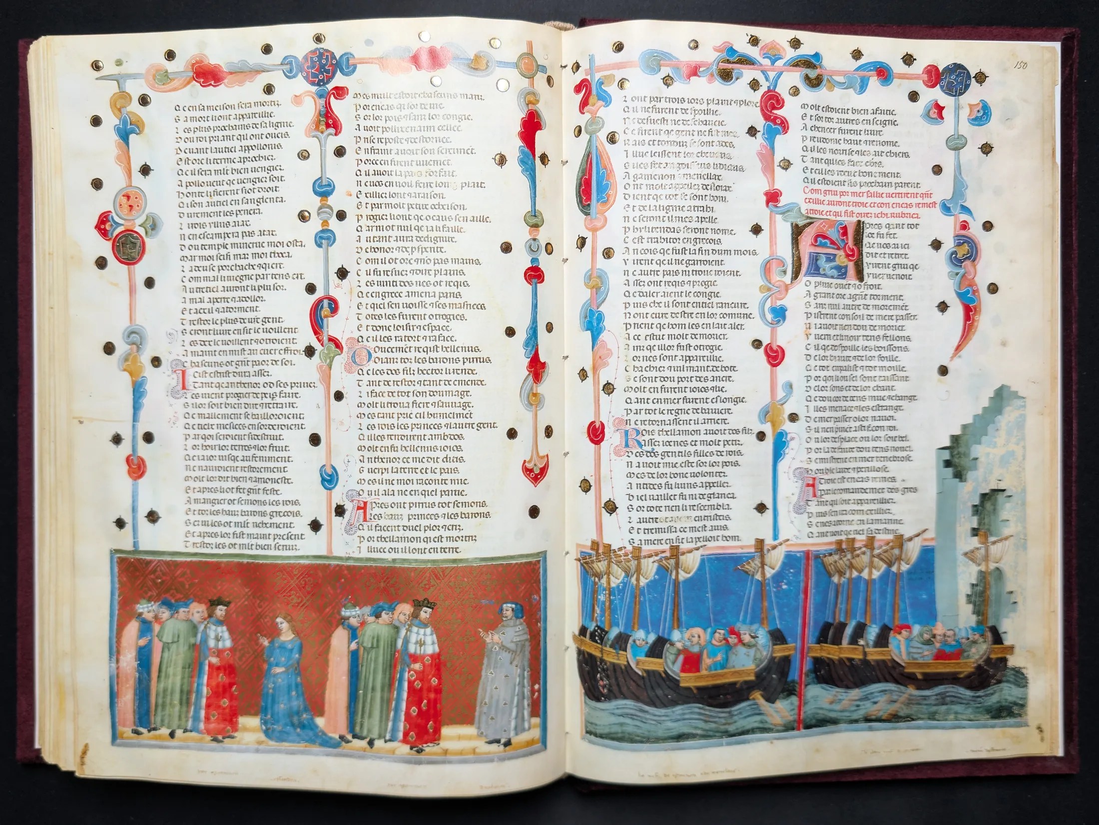 Códice de la Guerra de Troya, Editorial AyN, folio 149v Casandra predice a Agamenón su muerte, 150r Las naves de Agamenón y Menelao y las naves de los griegos