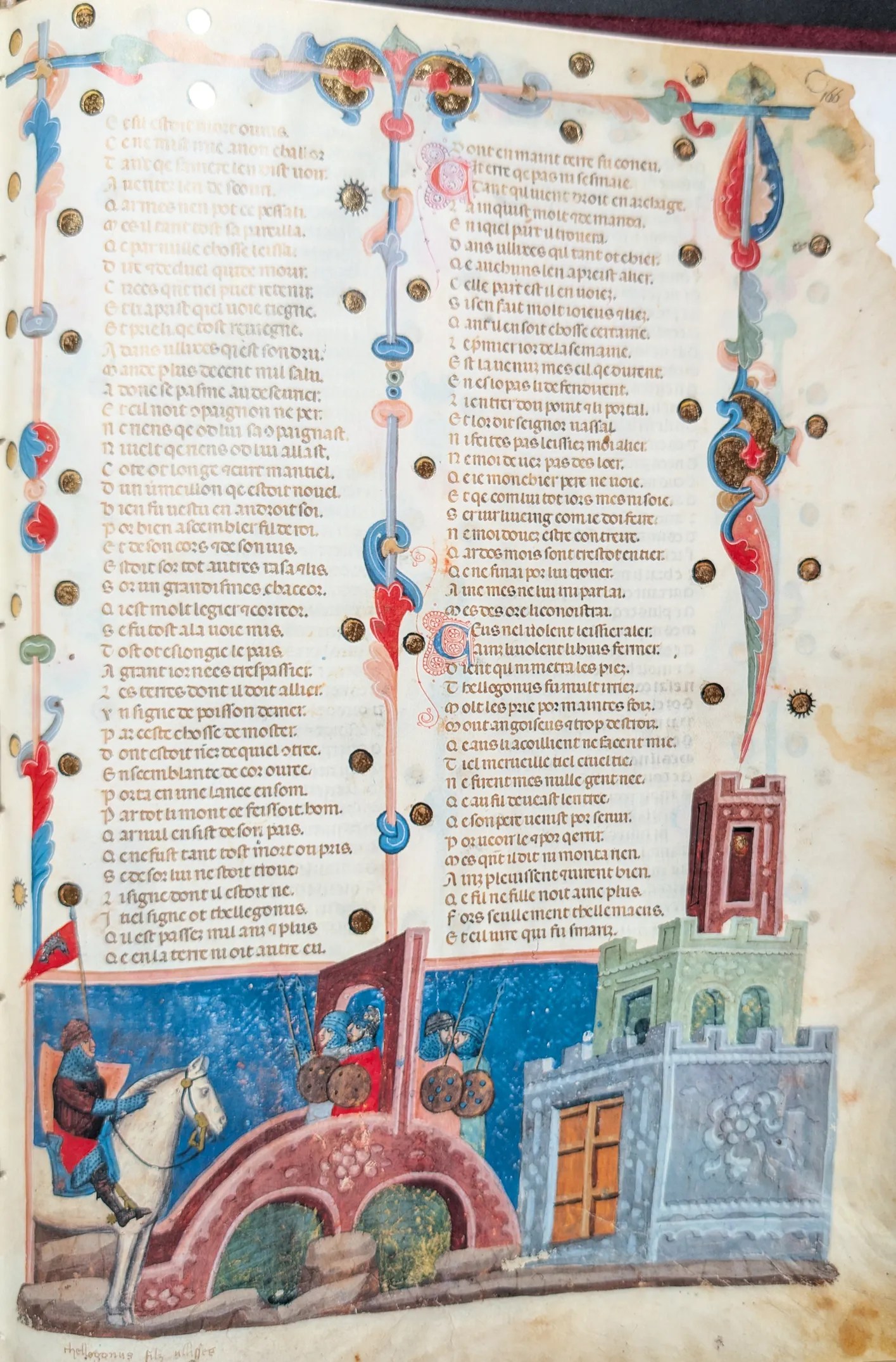 Códice de la Guerra de Troya, Editorial AyN, folio 166r Telégono llega a la fortaleza buscando a su padre Ulises y no le dejan entrar