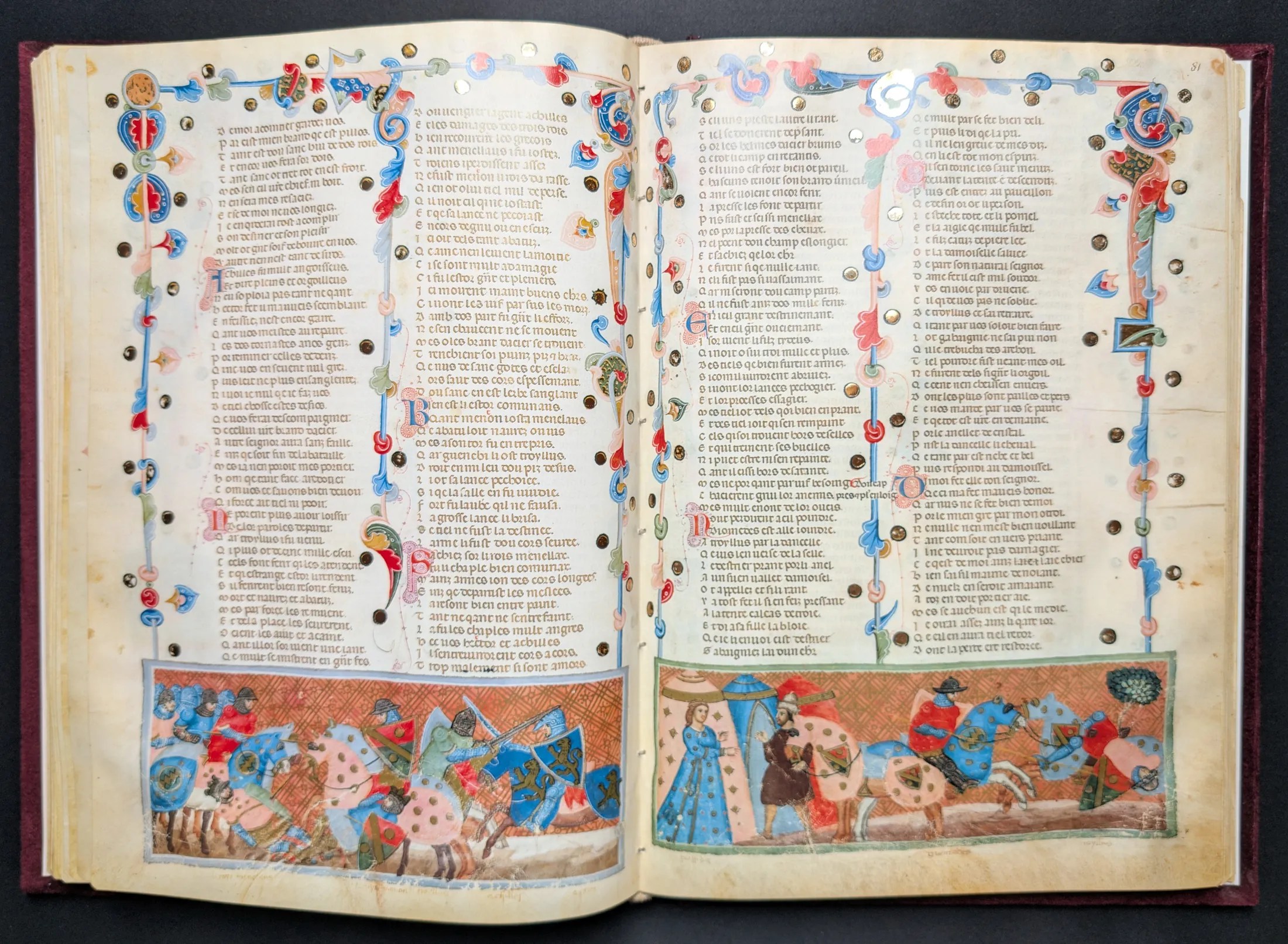 Códice de la Guerra de Troya, Editorial AyN, folio 80v Se enfrentan Aquiles y Héctor, 81r Diomedes toma el caballo de Troilo y se lo envía a Briseida