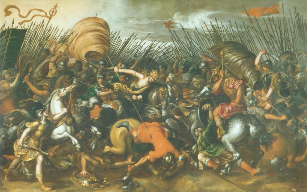 Lienzo: Combate de las amazonas. Pintado por Juan de la Corte (1585–1662) Expuesto en el Palacio del Senado de España