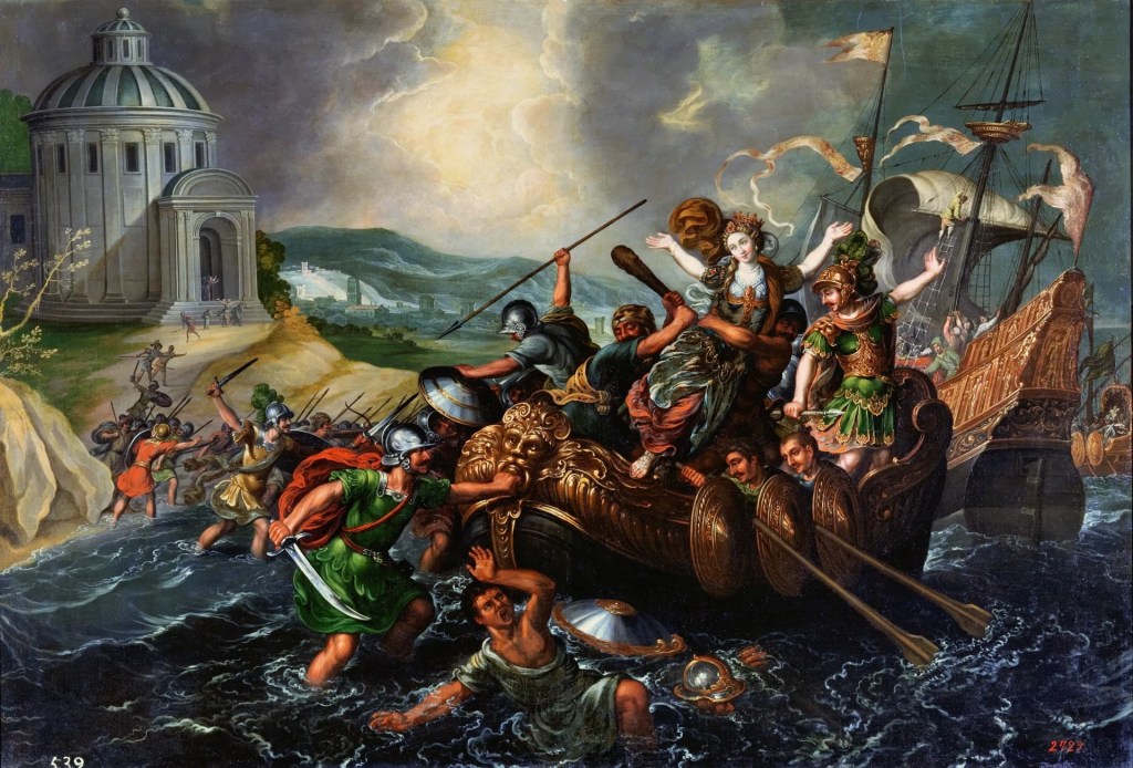 Obra: El rapto de Helena. Pintado por Juan de la Corte (1585–1662). Expuesto en el Museo del Prado, España