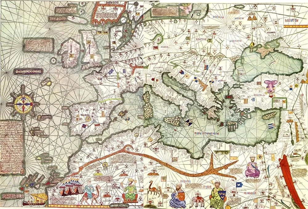 Mapa de Europa en el siglo XIV, por el Mallorquín Cresques Abraham