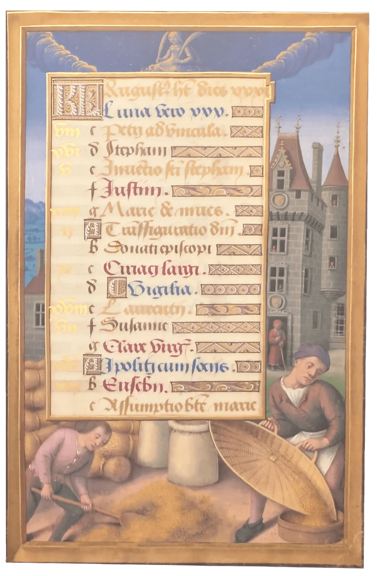 Grandes Horas de Ana de Bretaña, Editorial Moleiro, folio 11r Agosto