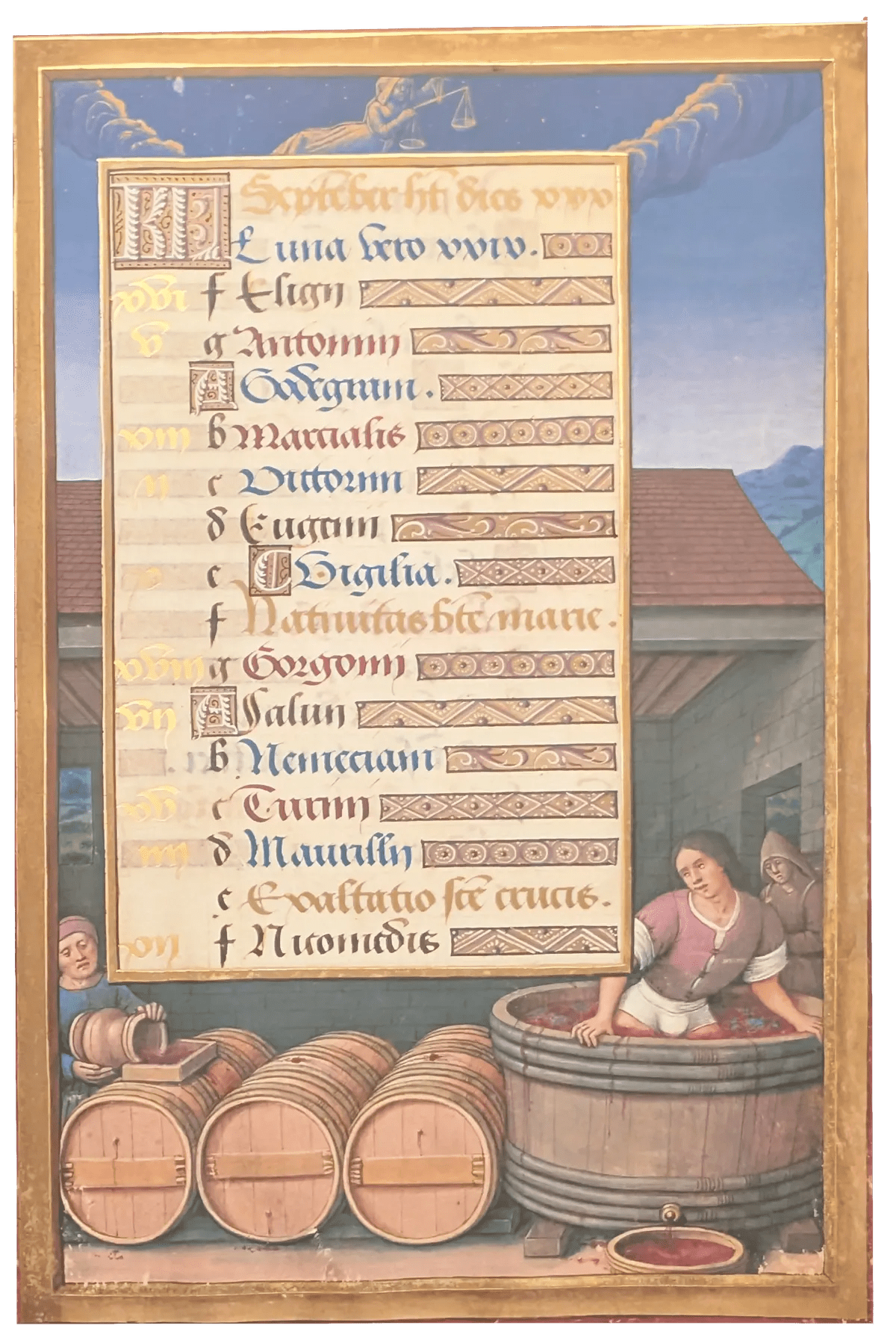 Grandes Horas de Ana de Bretaña, Editorial Moleiro, folio 12r Septiembre