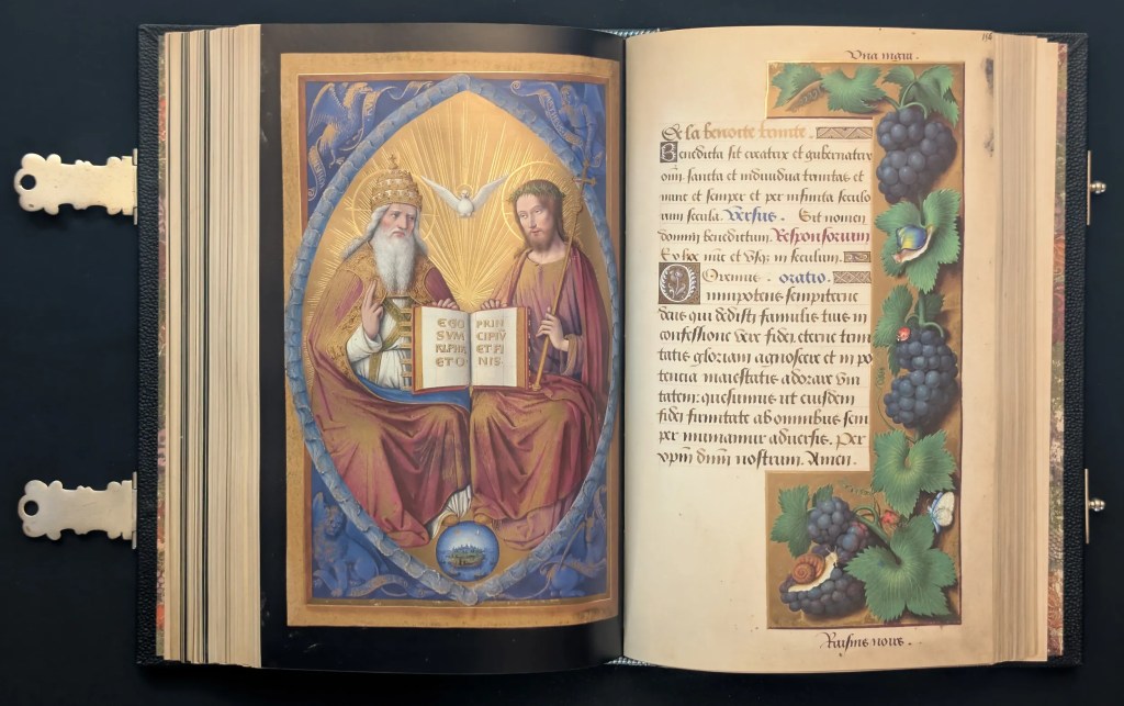 Grandes Horas de Ana de Bretaña, Editorial Moleiro, folio 155v De la Bendita Trinidad, 156r Sufragio de la Bendita Trinidad