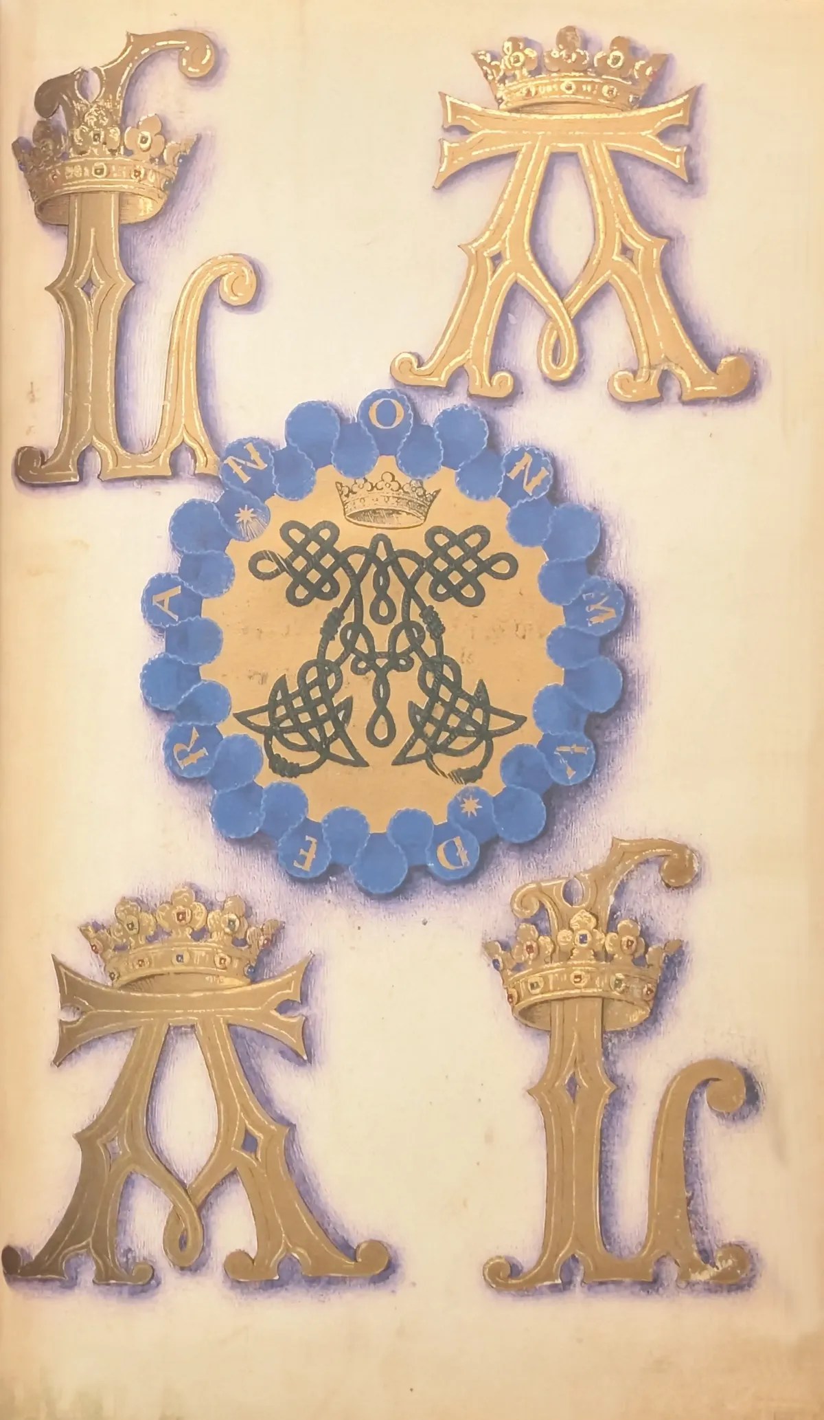 Grandes Horas de Ana de Bretaña, Editorial Moleiro, 238r Monograma y divisa de Ana de Bretaña