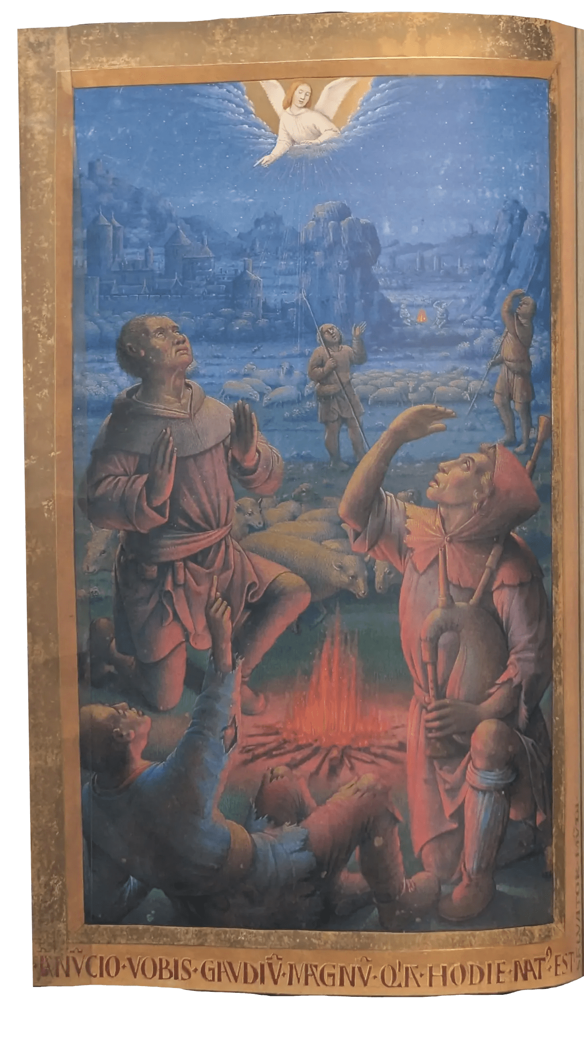 Grandes Horas de Ana de Bretaña, Editorial Moleiro, folio 58v Tercia: anuncio a los pastores
