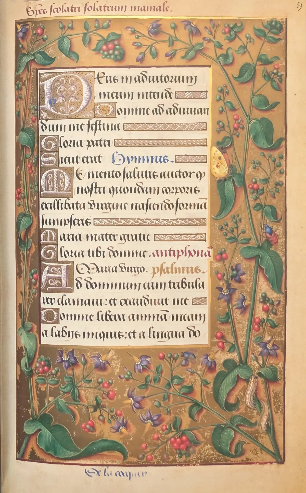 Grandes Horas de Ana de Bretaña, Editorial Moleiro, folio 59r Inicio de tercia del pequeño oficio de la Virgen