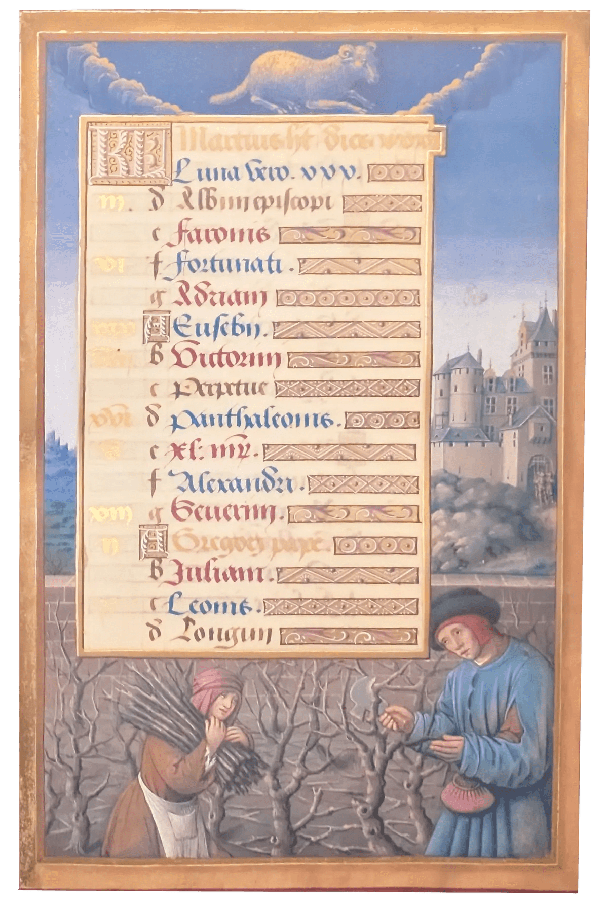 Grandes Horas de Ana de Bretaña, Editorial Moleiro, folio 6r Marzo