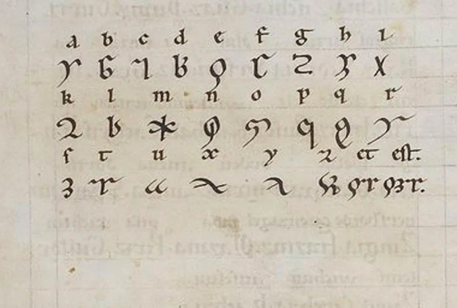 Imagen del alfabeto de la "lingua ignota", de Hildegarda de Bingen