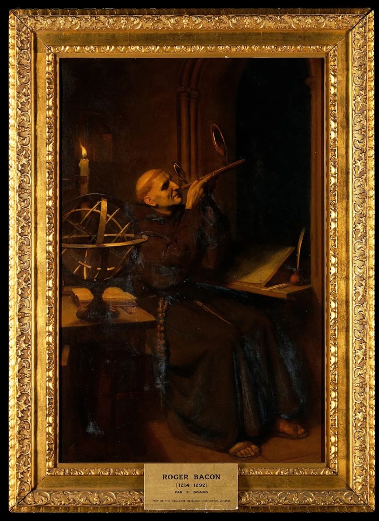 Roger Bacon en su observatorio del Merton College, Oxford - óleo de Ernest Board