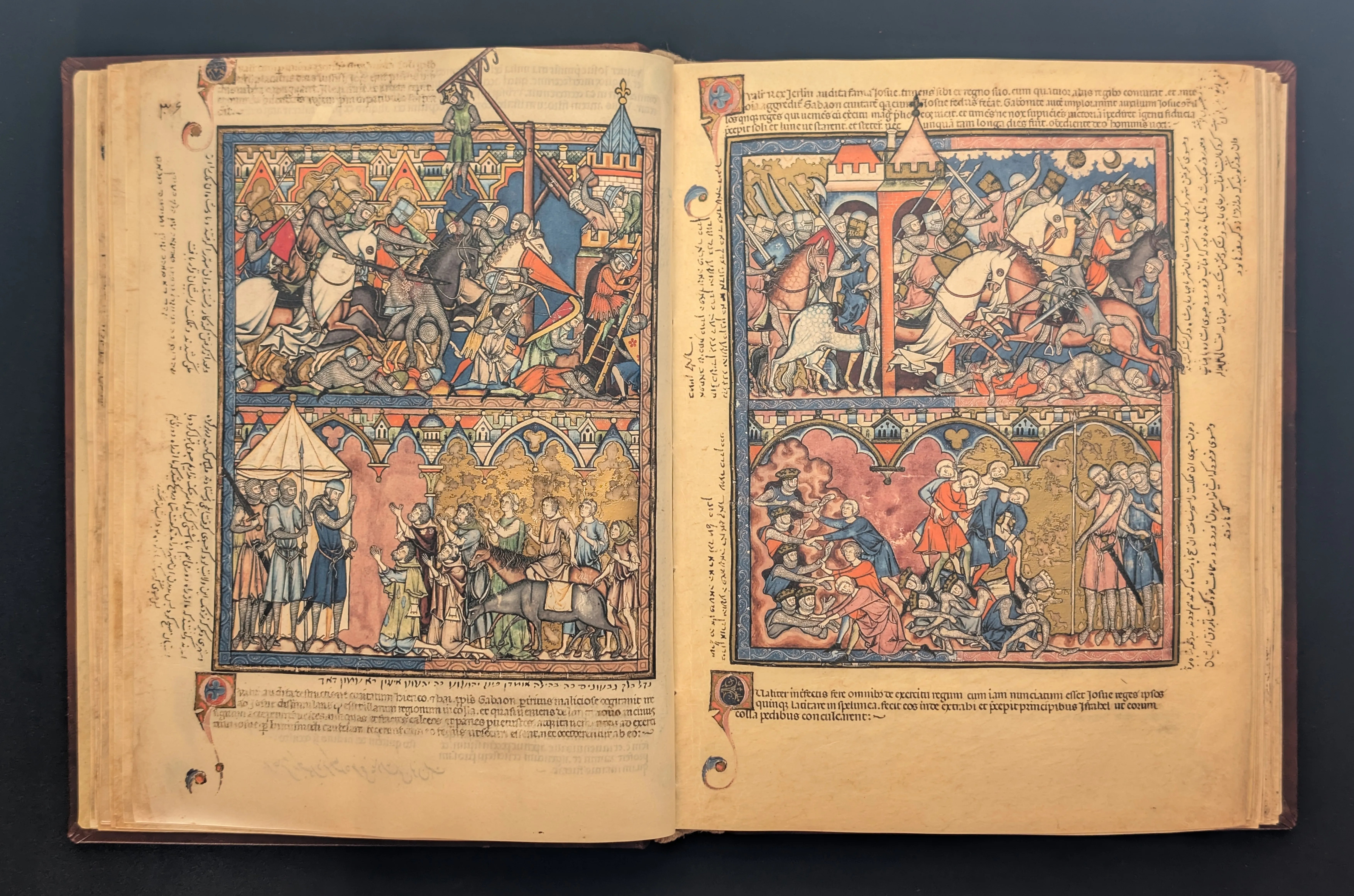 Folio 10v - Conquista definitiva de la ciudad de Ay, Folio 11r - Derrota de los cinco reyes amorreos; Muerte de Josué