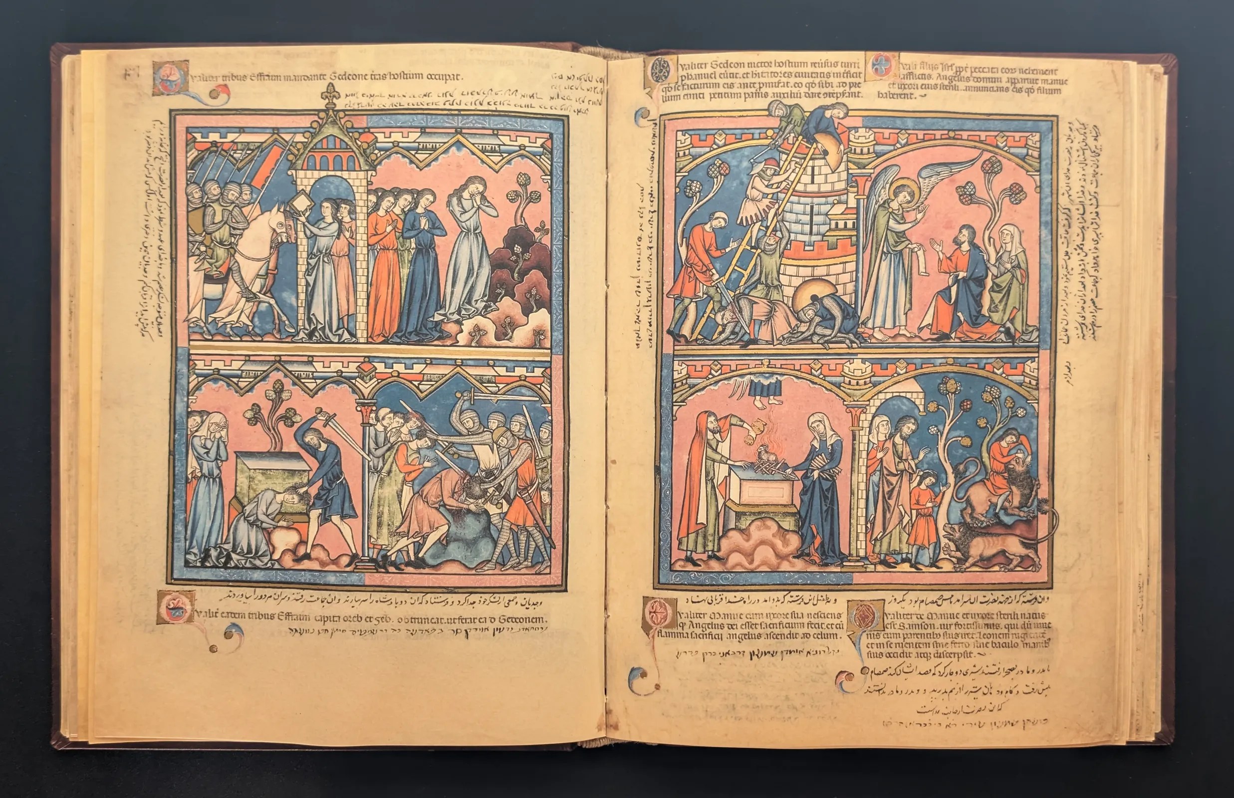 Folio 13v - Historia de Jefté; Comienzo de la historia de Abimelec, Folio 14r - Fin de la historia de Abimelec; Comienzo de la historia de Sansón