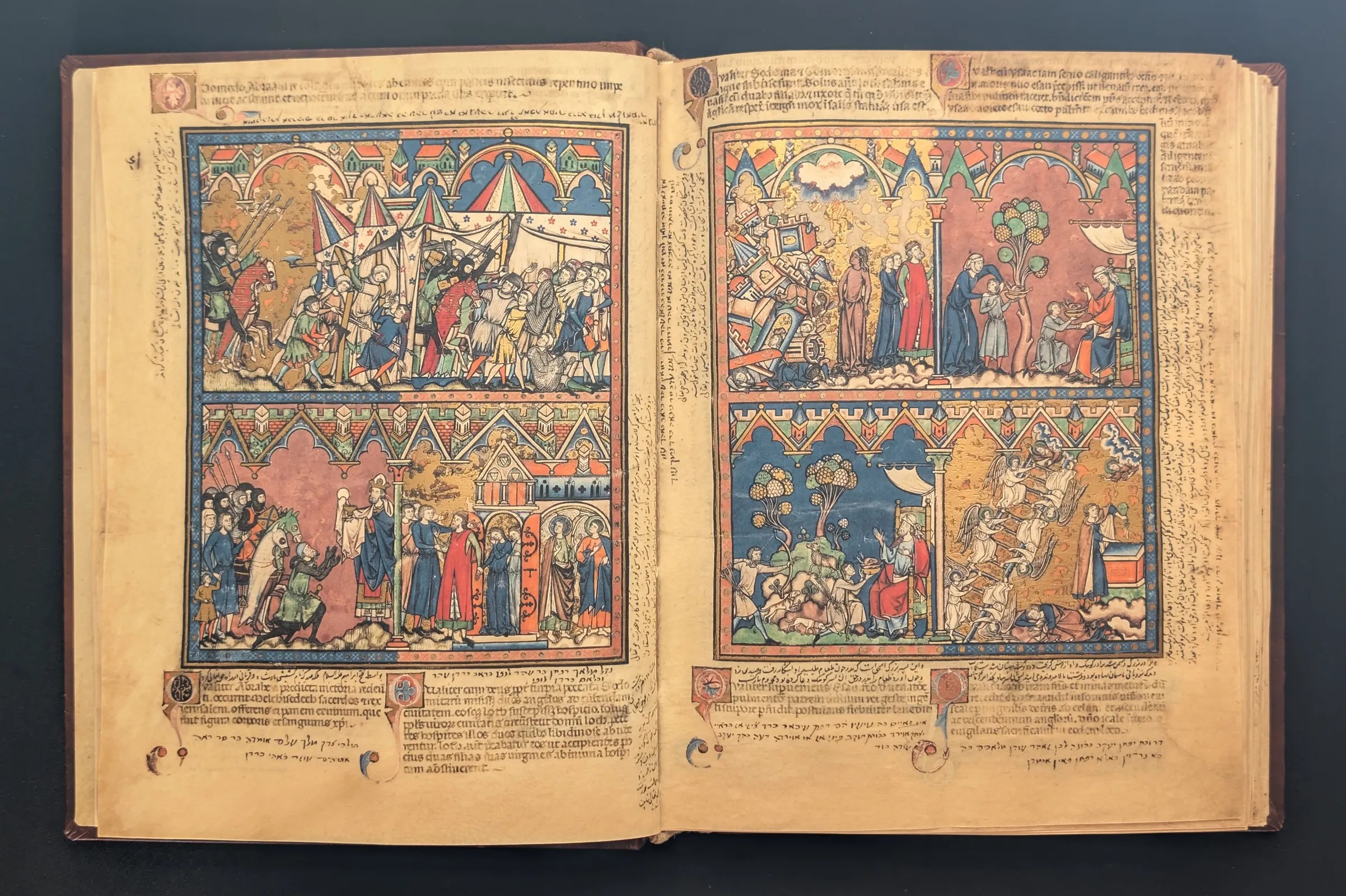 Folio 3v - El Rescate de Lot; Abraham bendecido por Melquizedec; Los Sodomitas, Folio 4r - Destrucción de Sodoma; Comienzo de la historia de Jacob