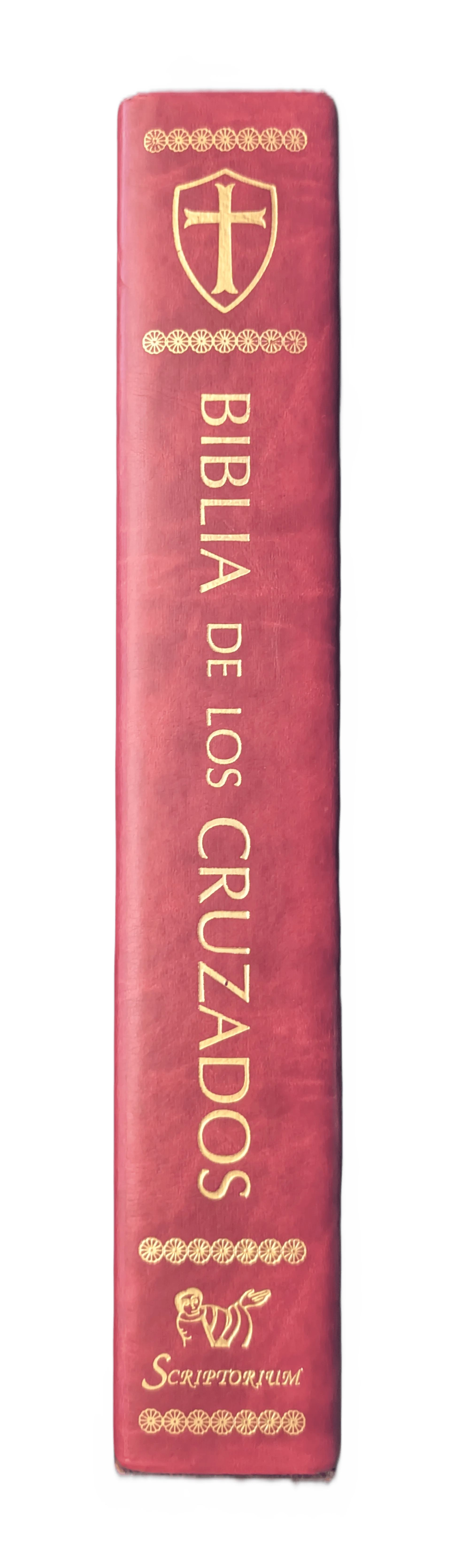 Lomo de la caja del facsímil de la Biblia de los Cruzados, Editorial Scriptorium