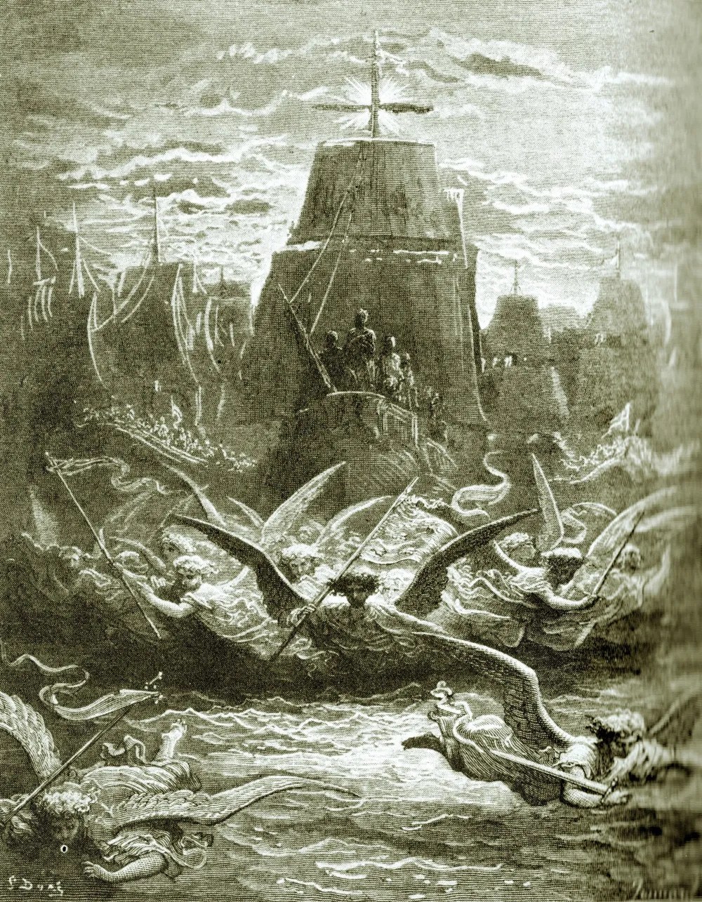 Septima cruzada Grabado de Gustave Doré, Partida de Luis IX desde Aigues-Mortes hacia la cruzada