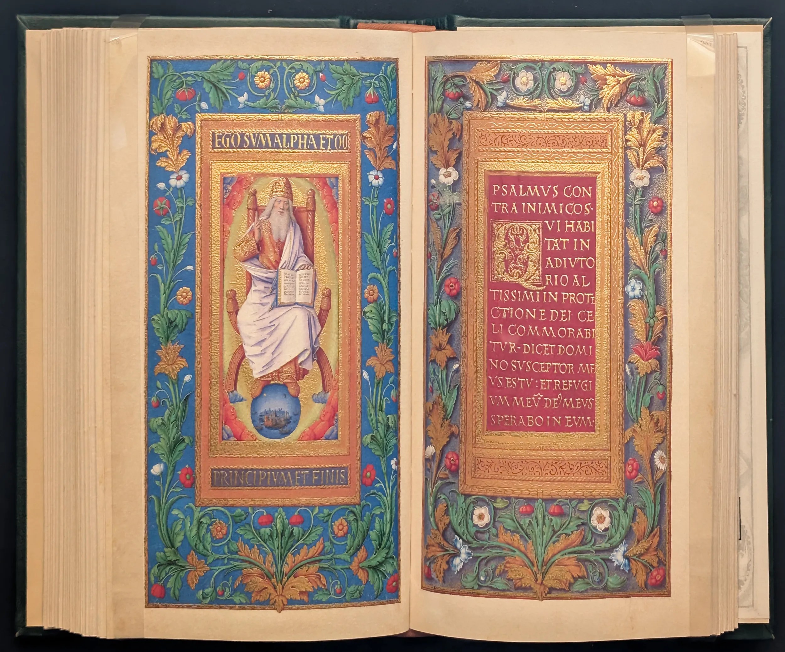 Folios. 288-289. Dios Padre en el trono rodeado de serafines y querubines. Página íncipit decorada