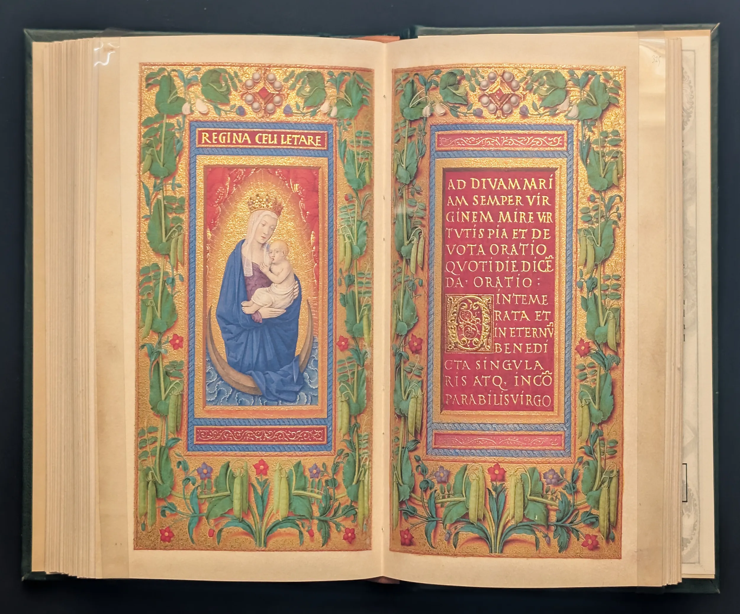 Folios. 324-325. La Virgen María amamantando al Niño. O intemerata, página íncipit decorada