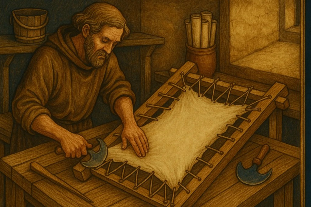 Imagen representativa de la preparación del pergamino