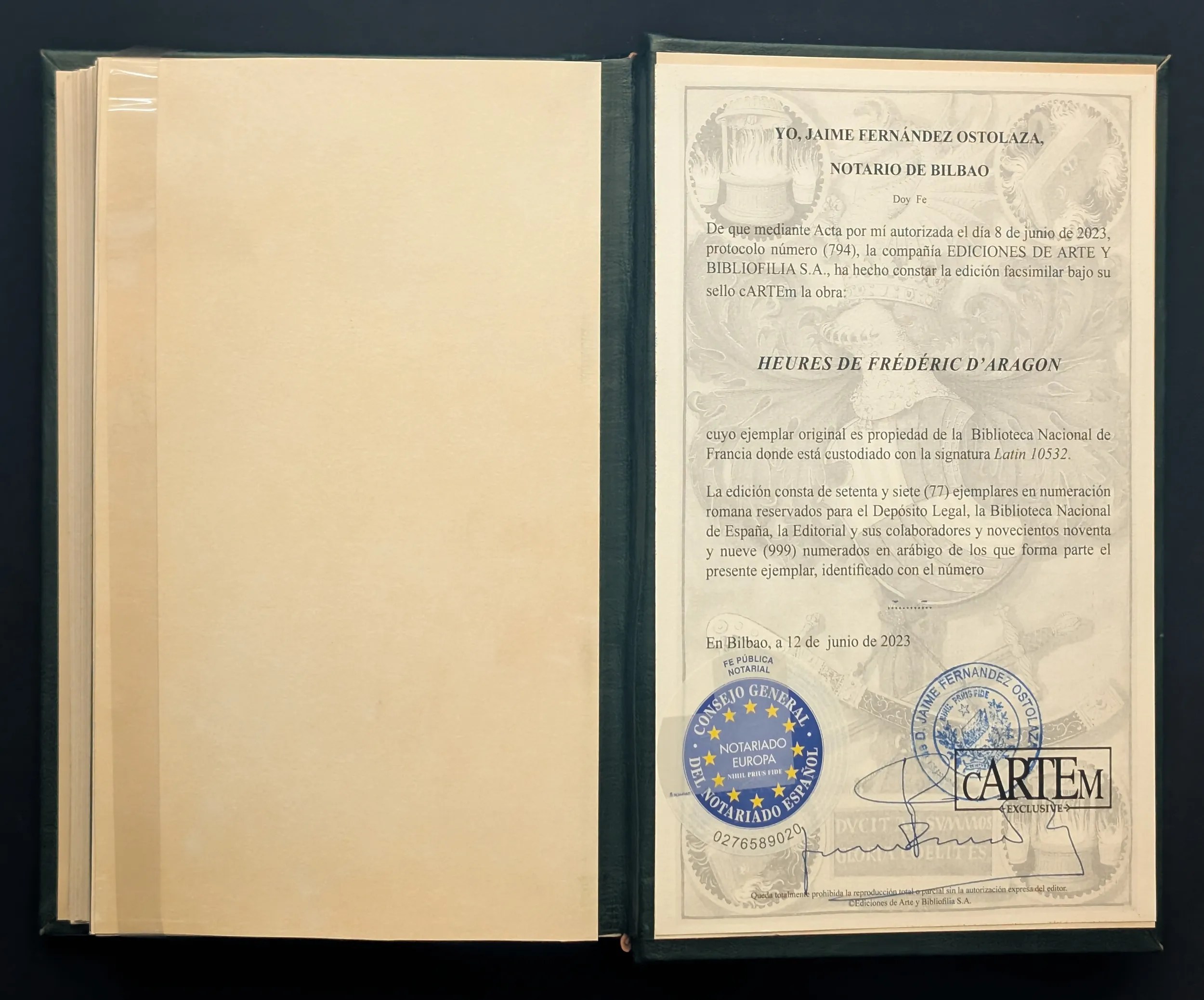 Acta Notarial, Libro de Horas de Federico III de Aragón, editorial cARTEm