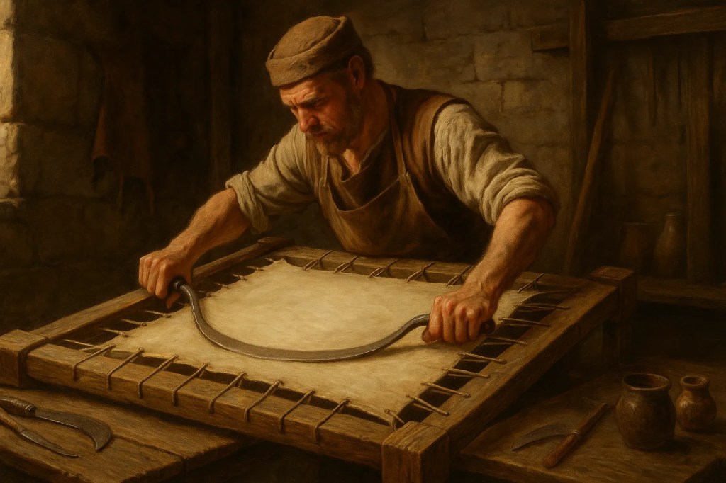 Imagen representativa de la preparación del pergamino