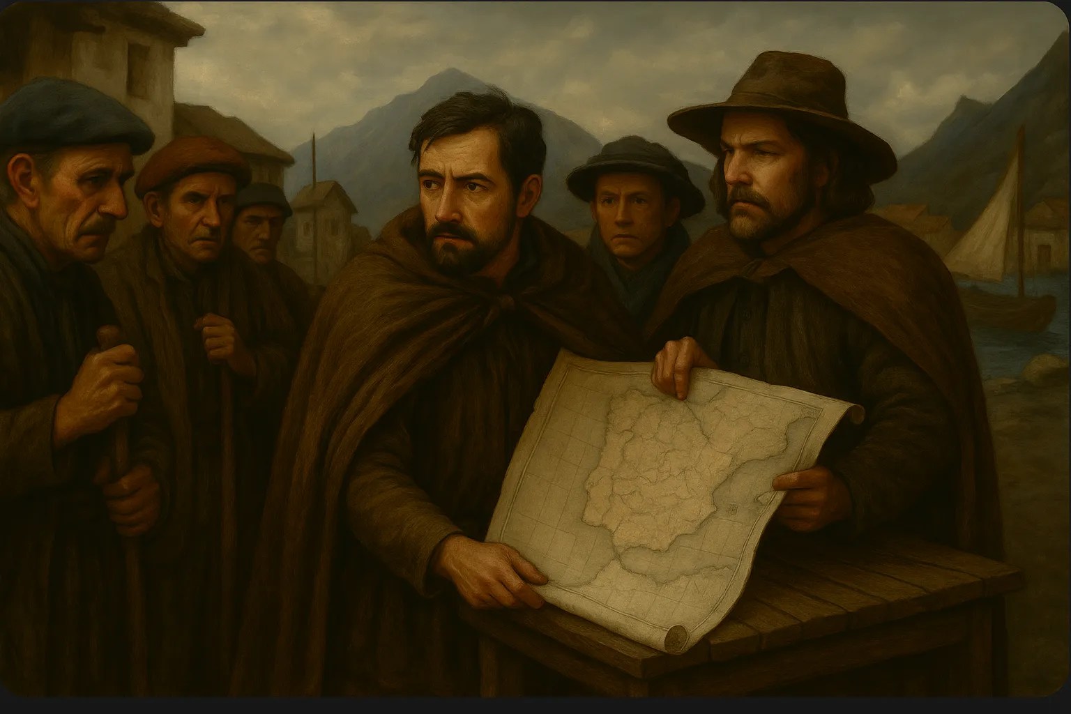 Representación de Pedro Texeira y su tripulación y los problemas con los habitantes de la provincia de Guipúzcoa