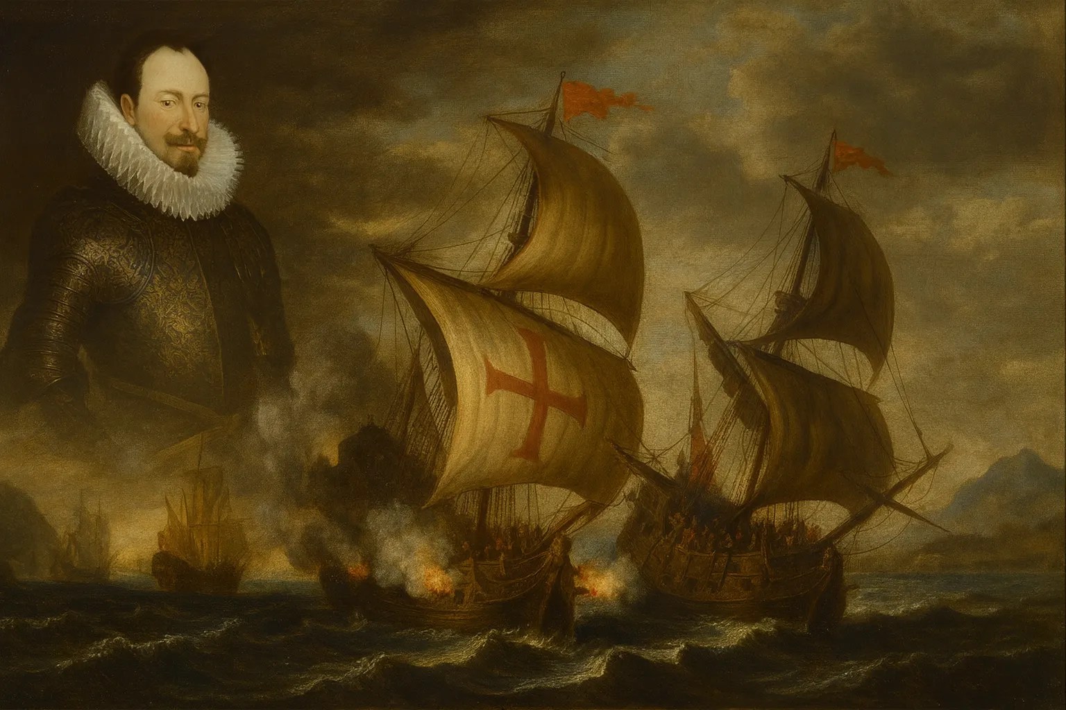 Representación de las ocupaciones de Texeira: en la armada Filiberto de Saboya y en acciones de corso en el Mediterráneo